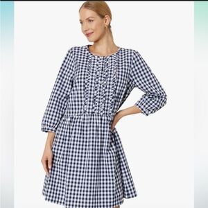 Madison Mathews Gingham Navy Ruffle Dress